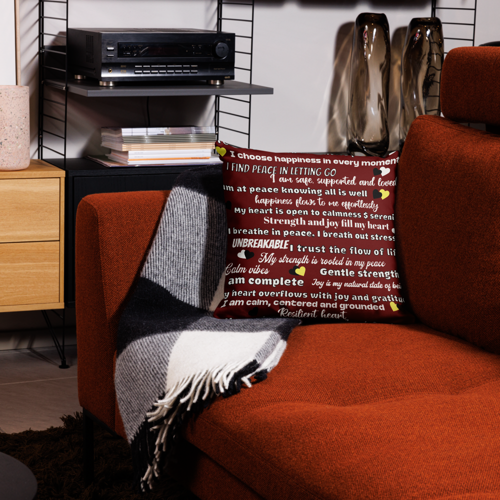 “Peace Within” Maroon Affirmation Premium Pillow – Calm, Strength & Joy in Every Breath