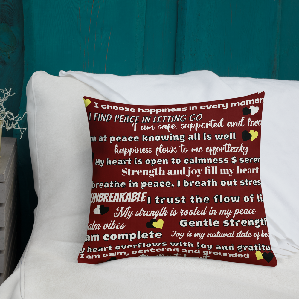 “Peace Within” Maroon Affirmation Premium Pillow – Calm, Strength & Joy in Every Breath